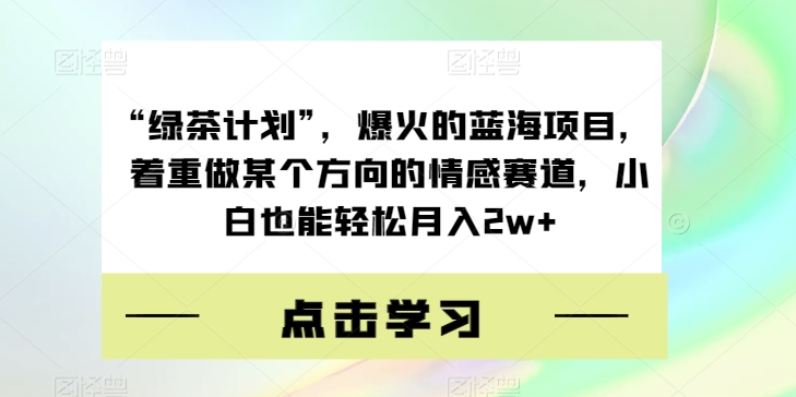 “绿茶计划”,爆火的蓝海项目,着重做某个方向的情感赛道,小白也能轻松月入2w+【揭秘】-第一资源库
