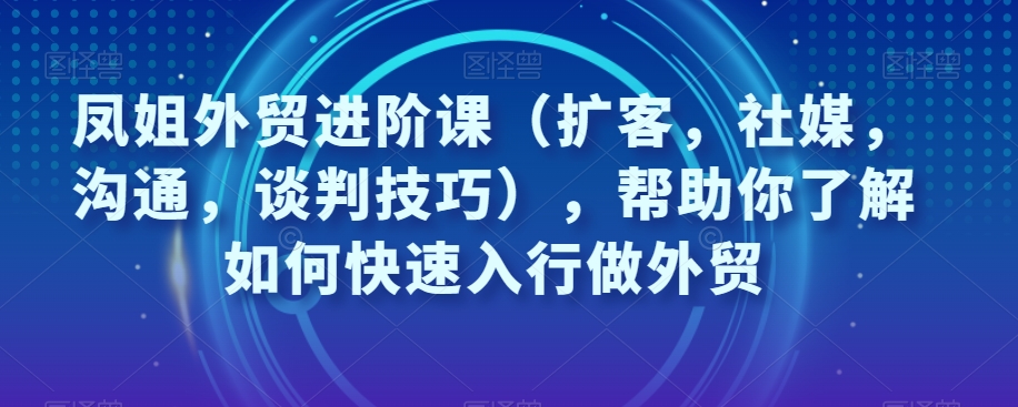 凤姐外贸进阶课（扩客，社媒，沟通，谈判技巧），帮助你了解如何快速入行做外贸-第一资源库