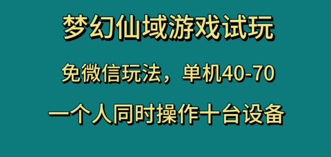 梦幻仙域游戏试玩,免微信玩法,单机40-70,一个人同时操作十台设备【揭秘】-第一资源库