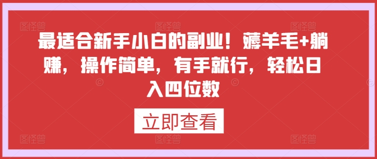 最适合新手小白的副业!薅羊毛+躺赚,操作简单,有手就行,轻松日入四位数【揭秘】-第一资源库