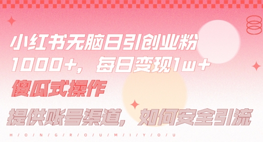 小红书无脑每日引流创业粉500+,小白每天只花半小时,躺赚长尾收益【揭秘】-第一资源库