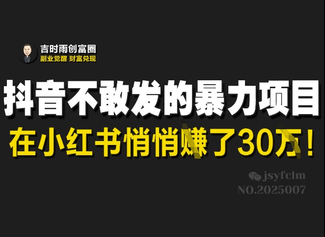 抖音不敢发的暴利项目,在小红书悄悄挣了30W-第一资源库