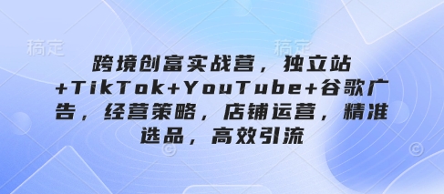 跨境创富实战营,独立站+TikTok+YouTube+谷歌广告,经营策略,店铺运营,精准选品,高效引流-第一资源库