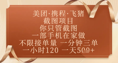 飞猪美团截图项目，你只管截图，一部手机在家做，正规平台无套路，一天5张+【揭秘】-第一资源库