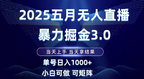 2025五月无人直播暴力掘金3.0,当天上手,当天拿结果,单号日入1k+小白可做可矩阵【揭秘】-第一资源库