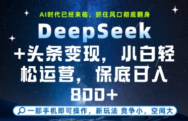 DeepSeek+头条变现，保姆级教学，小白轻松上手，日入8张+【揭秘】-第一资源库