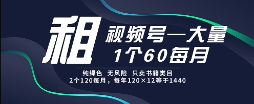 租视频号,一个60每月,2个120.纯绿色、无风险,常年租【揭秘】-第一资源库
