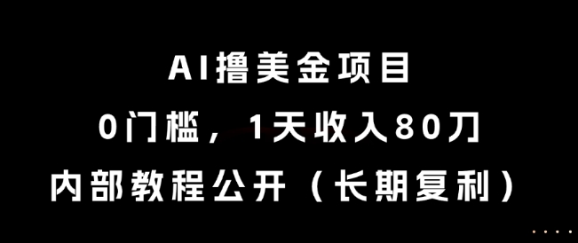 AI撸美金项目,0门槛,1天收入80刀,内部教程公开(长期复利)【揭秘】-第一资源库