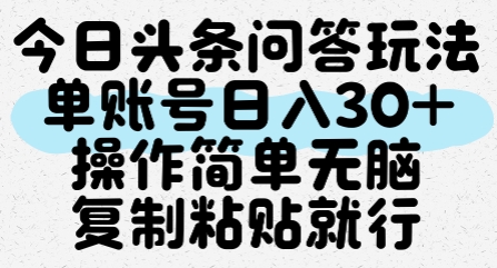 今日头条问答玩法,单账号日入30+,操作简单无脑复制粘贴就行-第一资源库