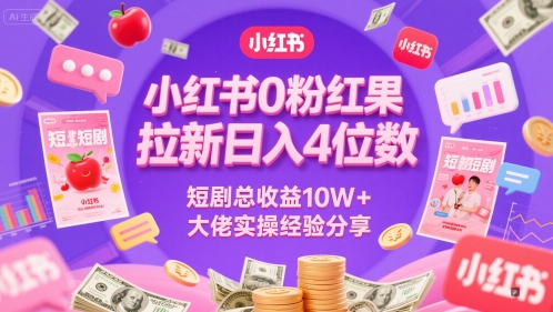 小红书0粉红果短剧拉新日入4位，数短剧总收益10W+大佬实操经验分享-第一资源库