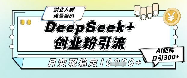 DeepSeek+创业粉精准引流,全新分享课4.0玩法,AI矩阵日引300+,多种变现方式,稳定月入1W-第一资源库