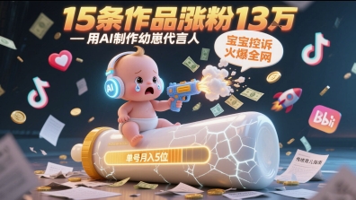 用AI制作幼崽代言人,宝宝的控诉火爆全网,15条作品涨粉13W,单号月入5位数实操教程-第一资源库