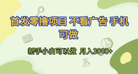 首发零撸项目 不看广告 手机可做 新手小白可以做  月入3k+【揭秘】-第一资源库