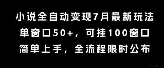 小说全自动变现7月玩法，单窗口50+，可挂100窗口，简单上手，全流程限时公布【揭秘】-第一资源库