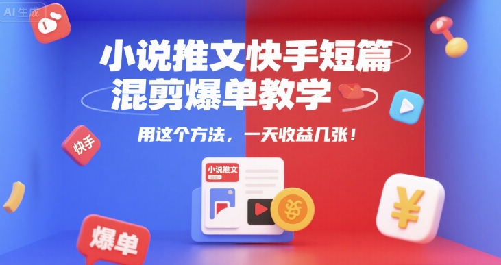 小说推文快手短篇混剪爆单教学,用这个方法,一天收益几张-第一资源库