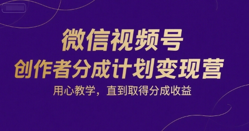 微信视频号创作者分成计划变现营,用心教学,直到取得分成收益-第一资源库