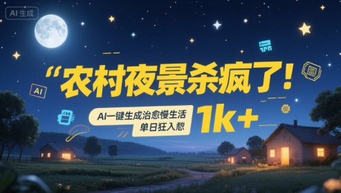 农村夜景杀疯了!AI一键生成治愈系慢生活,单日狂入1k+-第一资源库
