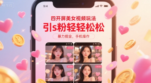 四开屏美女视频玩法,引s粉轻轻松松,暴力掘金,手机操作【揭秘】-第一资源库