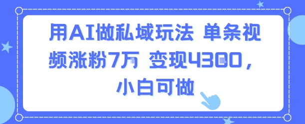 用AI做私域玩法,单条视频涨粉7W变现4.3k,小白可做-第一资源库