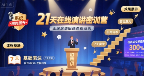 21天在线演讲密训营，王牌演讲招商课程系统-第一资源库