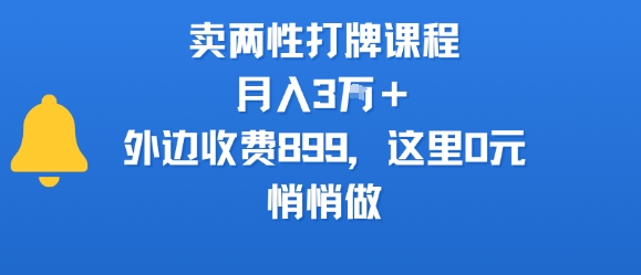 卖两性打牌课程,月入3W+外边收费899的课程,这里0元,悄悄做-第一资源库