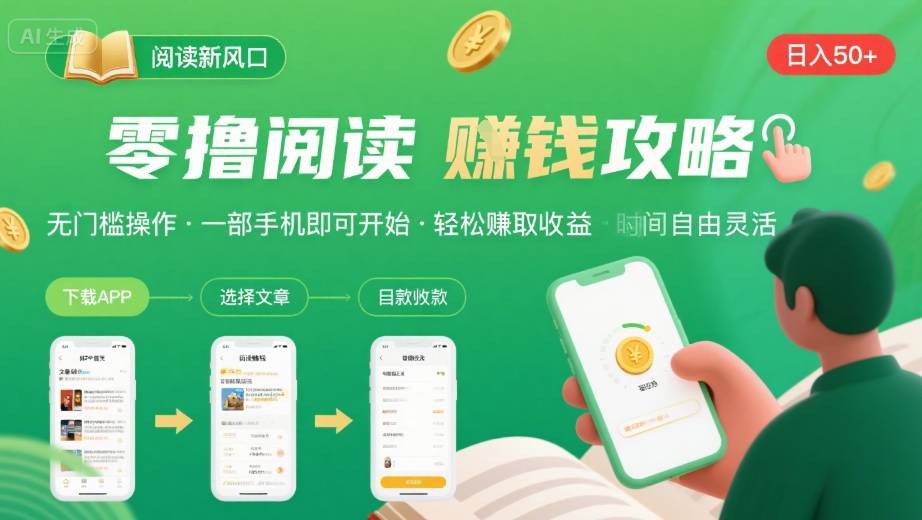 零撸阅读新风口，无门槛轻松挣，一部手机，日入 50-3张【揭秘】-第一资源库