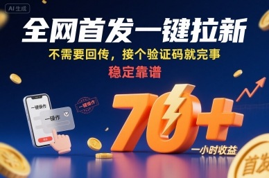 全网首发一键拉新项目，不需要回传，接个验证码就完事，稳定靠谱，一小时收益70+【揭秘】-第一资源库