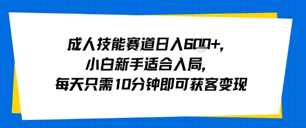 成人技能赛道日入多张，小白新手适合入局，每天只需10分钟即可获客变现-第一资源库