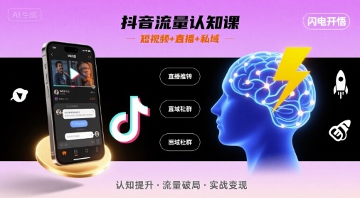 抖音流量认知课,短视频+直播+私域,认知提升,闪电开悟-第一资源库