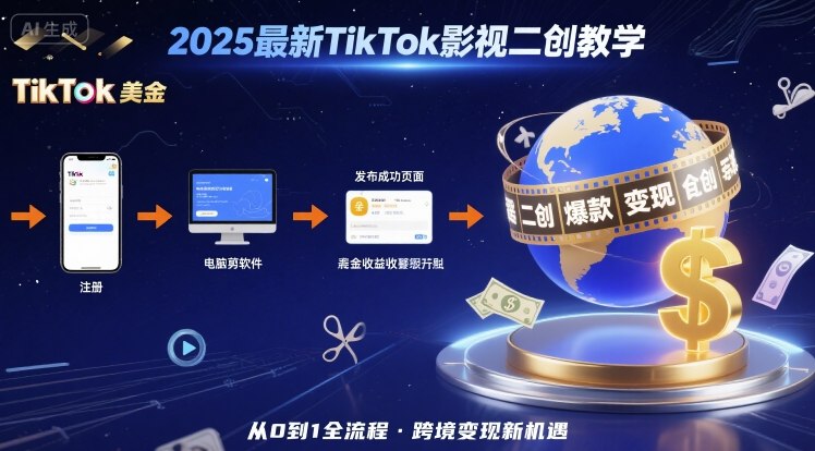 2025年最新TikTok影视二创教学,从注册到发布撸美金全流程,跨境变现新机遇-第一资源库
