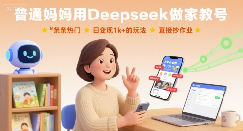 普通妈妈用Deepseek做家教号,条条热门,日变现1k+的玩法,直接抄作业-第一资源库