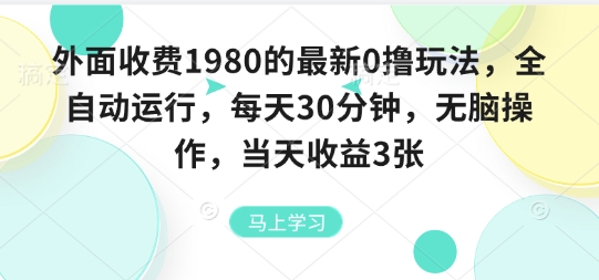 外面收费1980的最新0撸玩法，全自动挂G，每天30分钟，无脑操作，当天收益3张【揭秘】-第一资源库