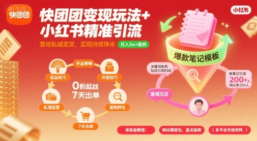 快团团变现玩法+小红书精准引流技巧，助你真正落地私域卖货，实现持续挣米-第一资源库