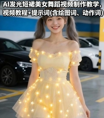 AI发光短裙美女舞蹈视频制作教学,视频教程+提示词(含绘图词、动作词)-第一资源库