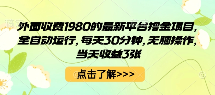 外面收费1980的最新平台撸金项目，全自动运行，每天30分钟，无脑操作，当天收益3张【揭秘】-第一资源库