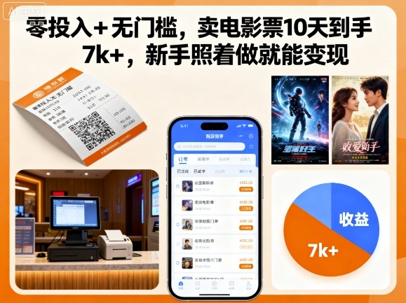零投入+无门槛,卖电影票10天到手7k+,新手照着做就能变现【揭秘】-第一资源库