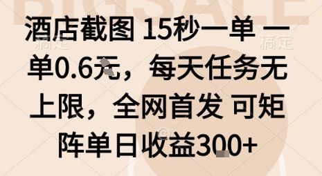 酒店截图15秒一单,一单0.6米,每天任务无上限,全网首发可矩阵单日收益3张【揭秘】-第一资源库