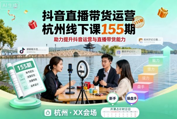 抖音直播带货运营杭州线下课155期，助力提升抖音运营与直播带货能力-第一资源库