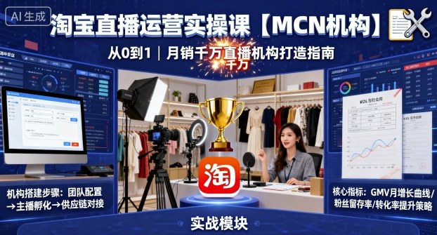 淘宝直播运营实操课【MCN机构】,从0到1做一家月销千W的直播机构-第一资源库