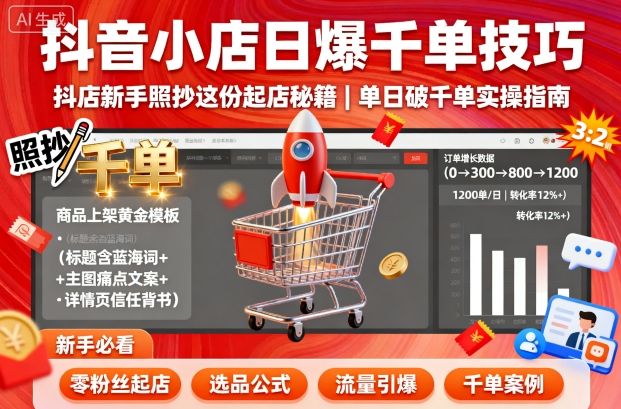 抖音小店日爆千单技巧,抖店新手照抄这份起店秘籍,单日破千单-第一资源库