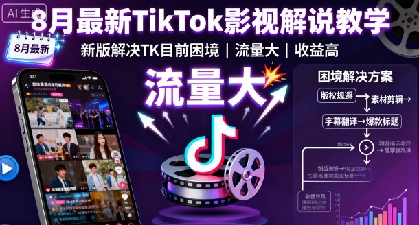 8月最新TikTok影视解说教学，新版解决TK目前困境，流量大，收益高-第一资源库