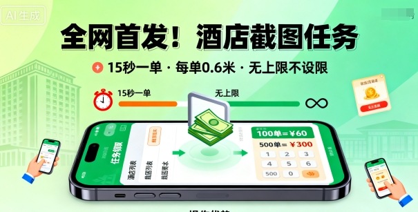 全网首发!酒店截图任务,15秒一单,每单0.6米,任务无上限不设限,矩阵操作单日3张到手【揭秘】-第一资源库