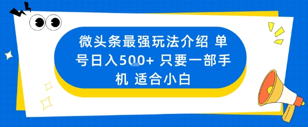 微头条最强玩法介绍一个号日入5张+只要一部手机适合小白-第一资源库