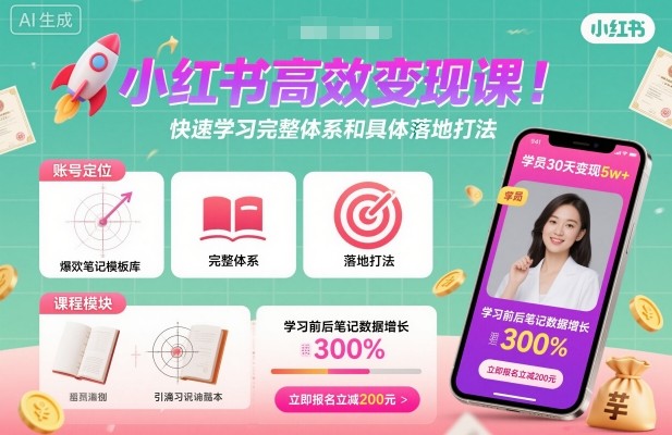 小红书高效变现课,快速学习小红书完整体系和具体落地打法-第一资源库