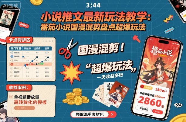 小说推文最新玩法教学,番茄小说国漫混剪盘点超爆玩法,全程干货,一天收益多张-第一资源库