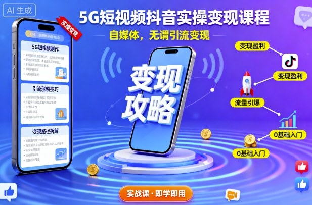 5G短视频抖音实操变现课程,自媒体,无谓引流变现-第一资源库