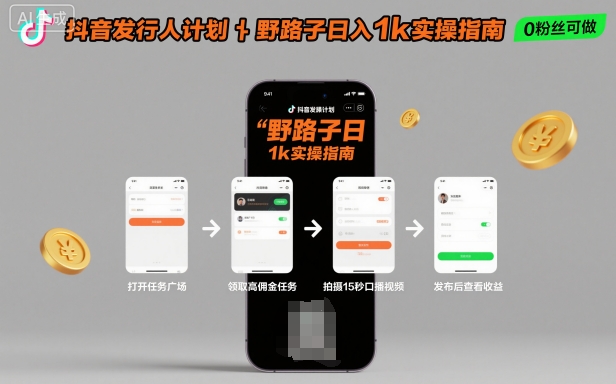 抖音发行人计划全新野路子玩法,随时随地,只要有手机,就能操作,日入1k+【揭秘】-第一资源库