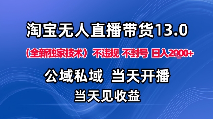 淘宝无人直播13.0,公域私域技术,不封号,不违规布局下半年旺季赛道,日入1K+(独家技术)【揭秘】-第一资源库