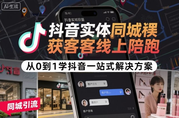 抖音实体同城获客线上陪跑,从0到1学抖音一站式解决方案-第一资源库