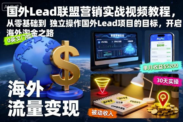 国外Lead联盟营销实战视频教程,从零基础到独立操作国外Lead项目的目标,开启海外淘金之路-第一资源库